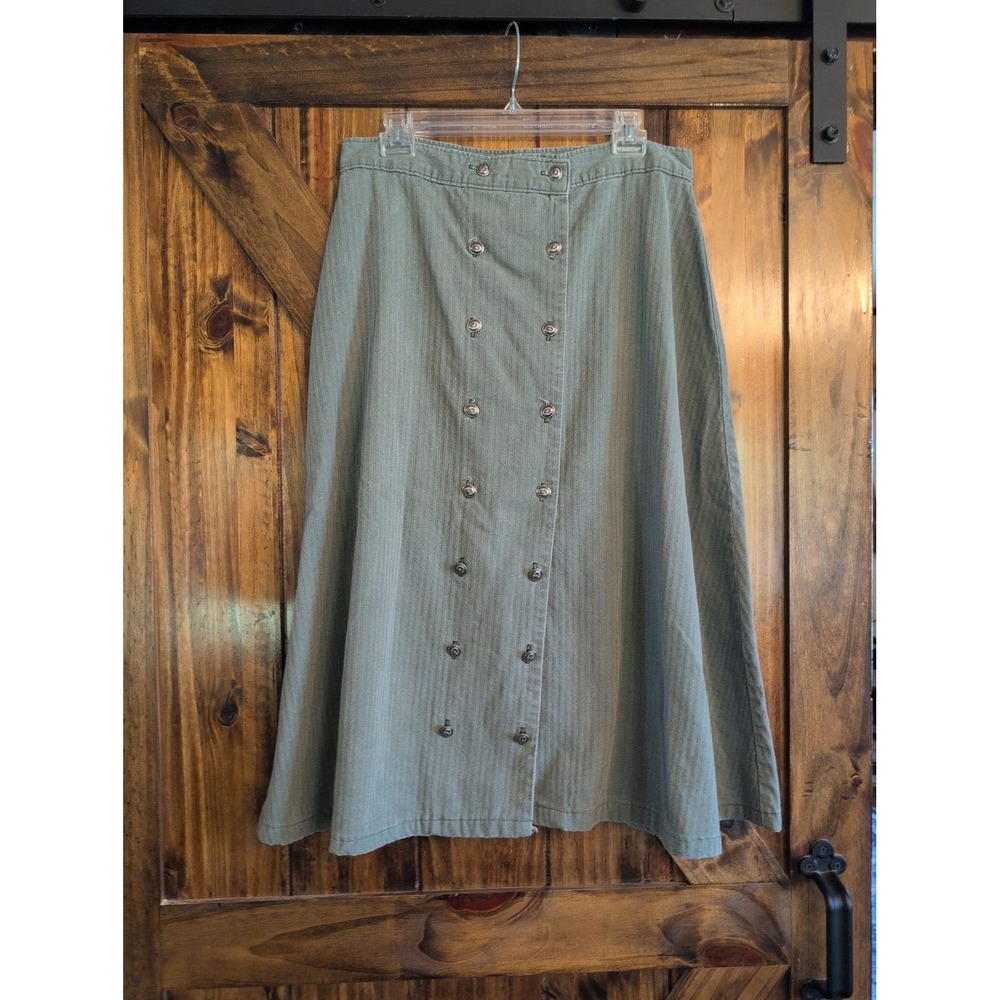 Olive Green Calamity Jeans Denim Western Skirt Sz 14 Vintage